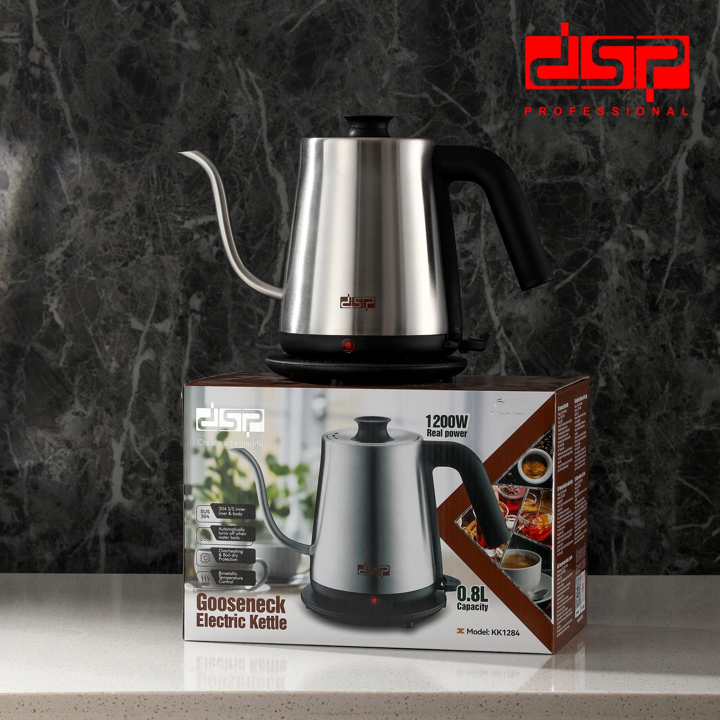 Pro 1200W Gooseneck Kettle with Precision Spout & Smart Temp Control - 304 Steel for Pour Over Coffee/Tea Brewing