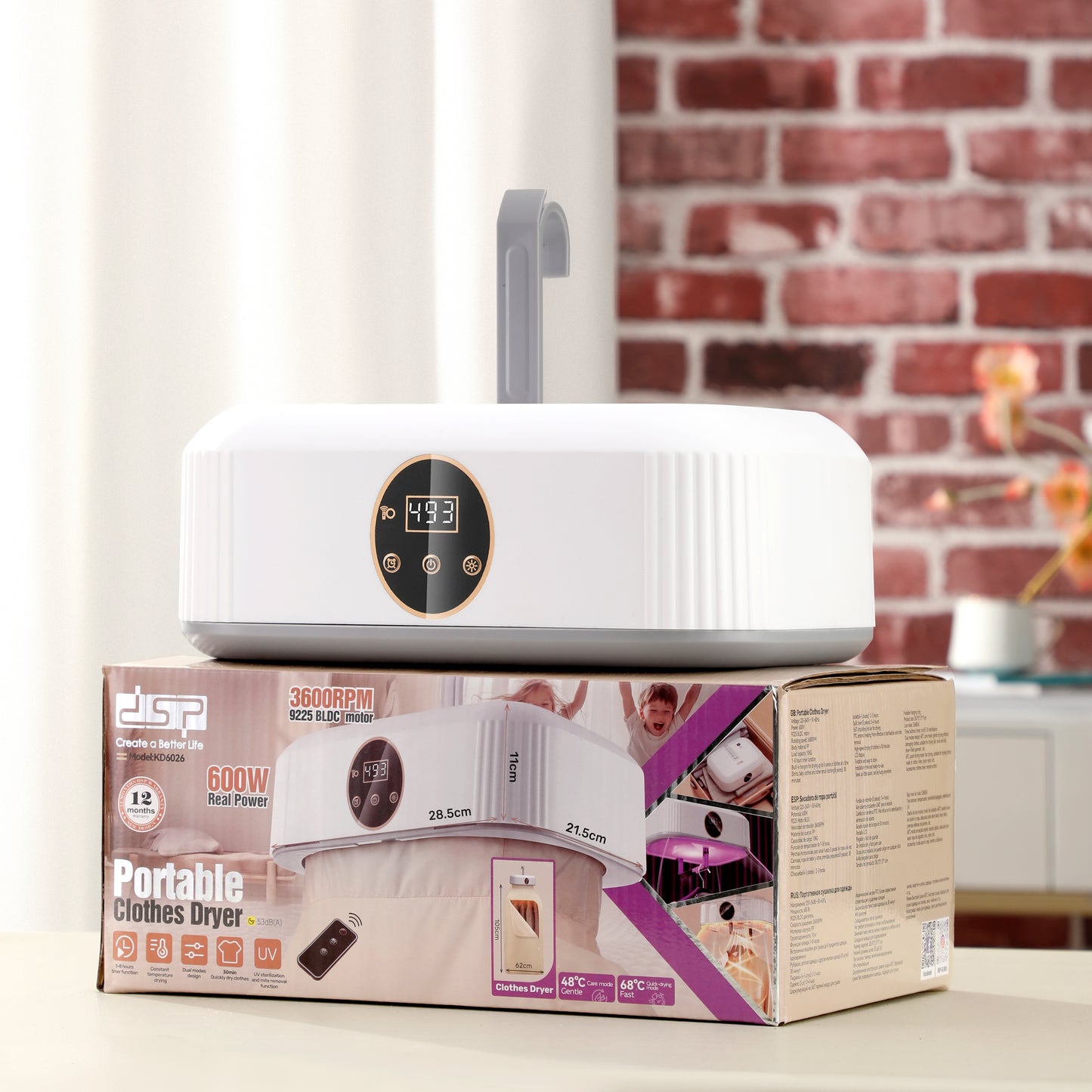 DSP Portable Clothes Dryer - 10KG Compact Laundry Dryer for Home, Travel & RV - Fast 30-Min Drying, UV Sterilize, Foldable Design with Timer & Dual Modes (220-240V)