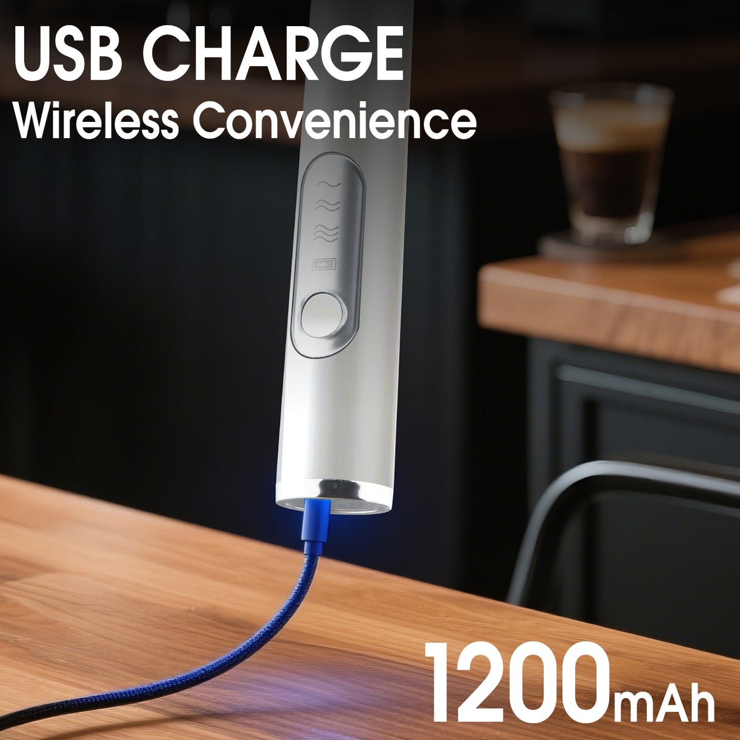 3-Speed Coffee Blender 9000RPM Stainless Steel USB Rechargeable Milk Frother Detachable Stir Eggs Mixer for Home Office Travel