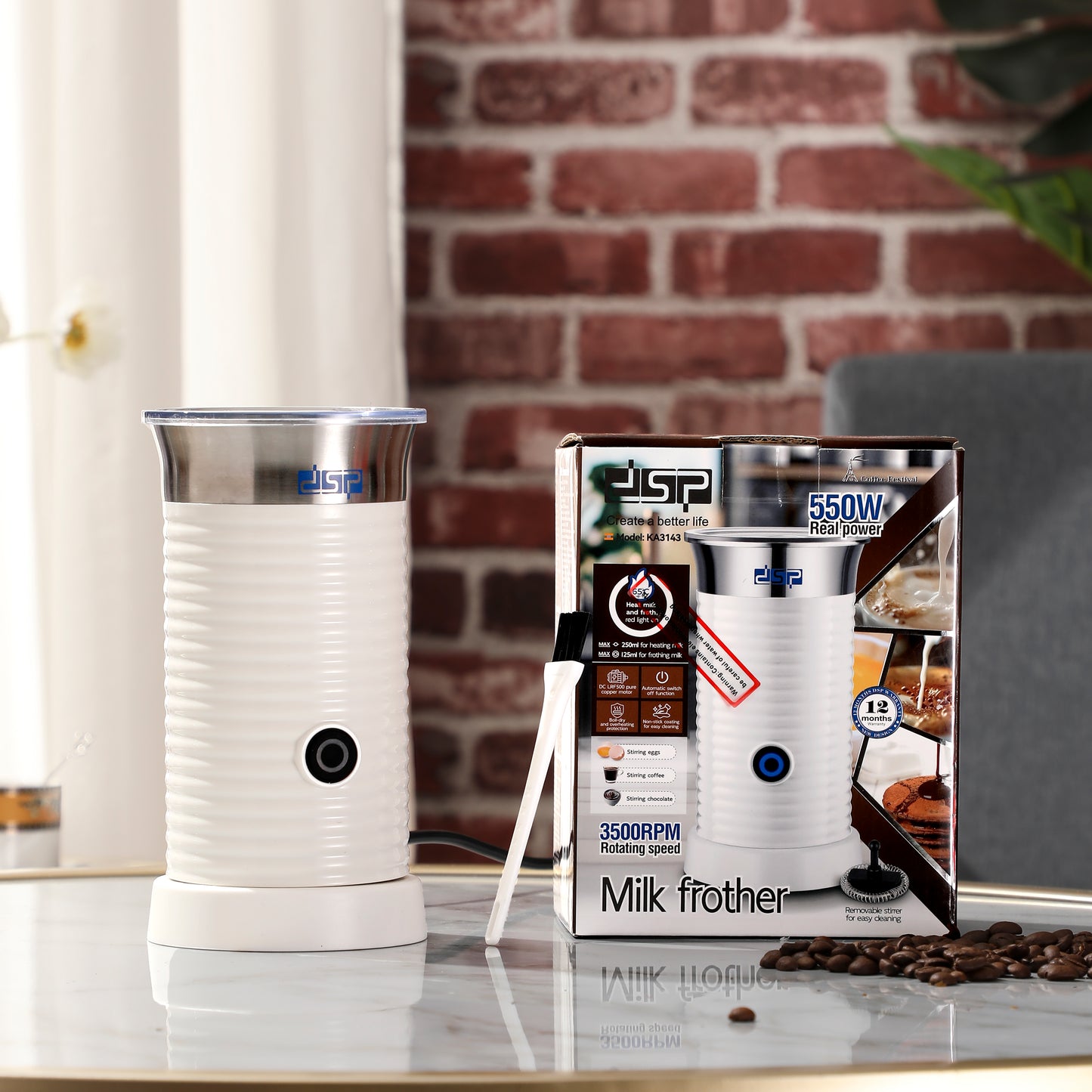 DSP Milk Frother, 550W Upgraded 4-in-1 Electric Milk Frother & Warmer with Auto Shut-Off, Hot & Cold Foam Maker for Coffee, Latte, Cappuccino – Fast 3500RPM, 304 Stainless Steel, Overheat Protection