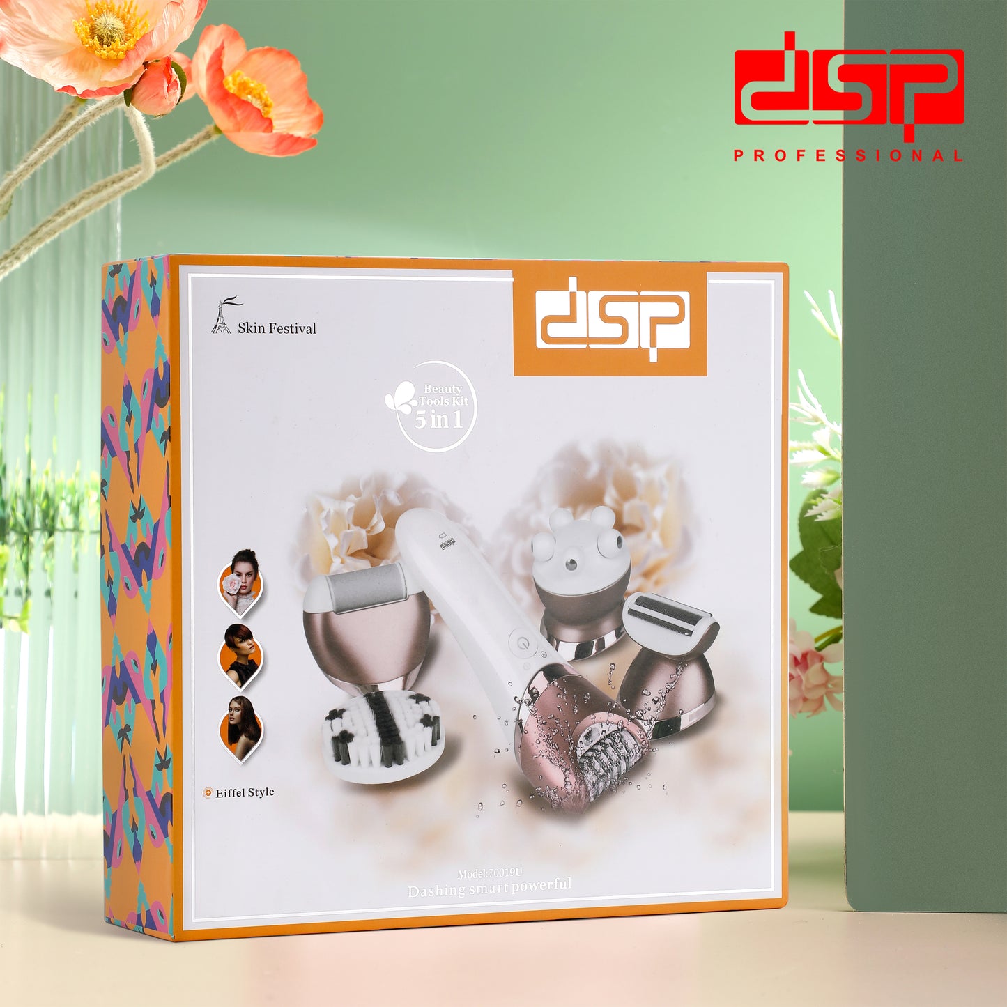 DSP Pro 5-in-1 Beauty Tools Kit | 50Min Runtime + Skin Brush, 1400mAh Portable Skincare Set for Home Spa