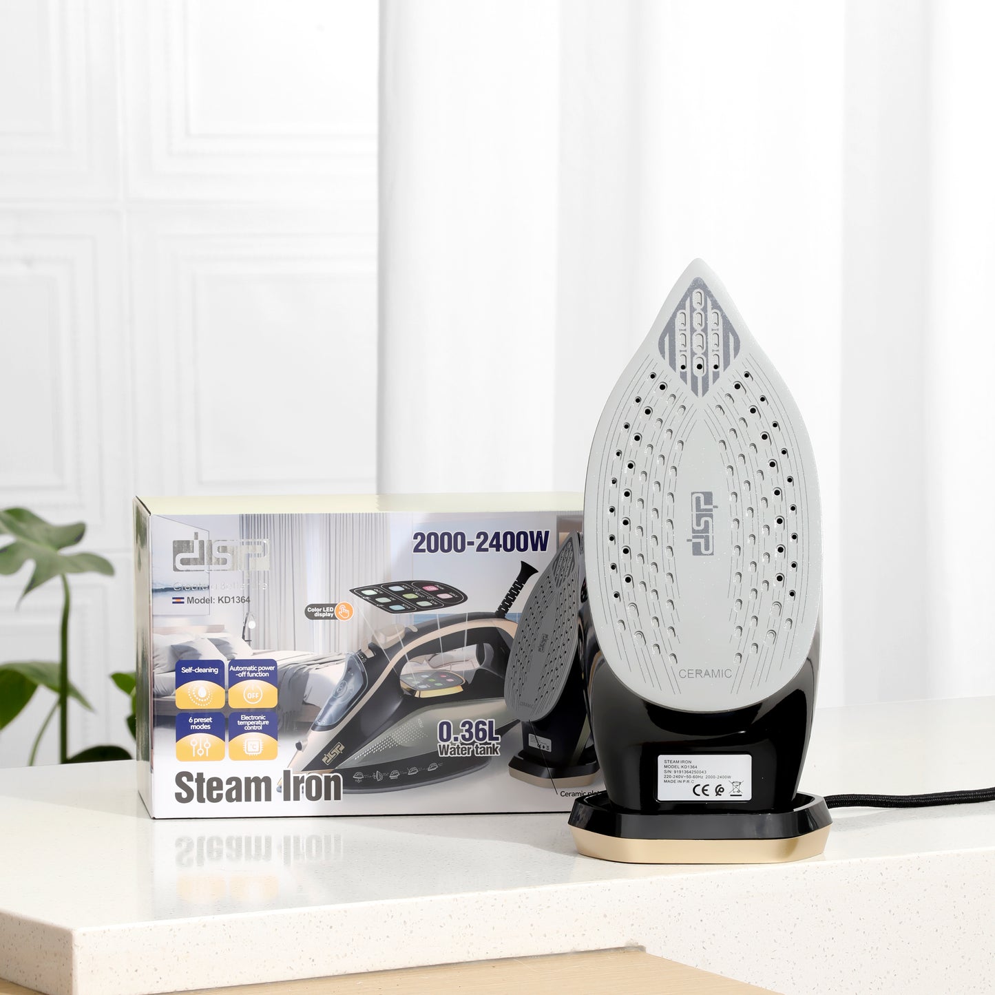 DSP 2400W Steam Iron for Clothes, Ceramic Soleplate, 360ml Tank, 32-42g/min Steam, Spray/Burst/Continuous Steam, Self-Clean, Auto Shut-Off, Retractable Cord, 6 Preset Modes for All Fabrics