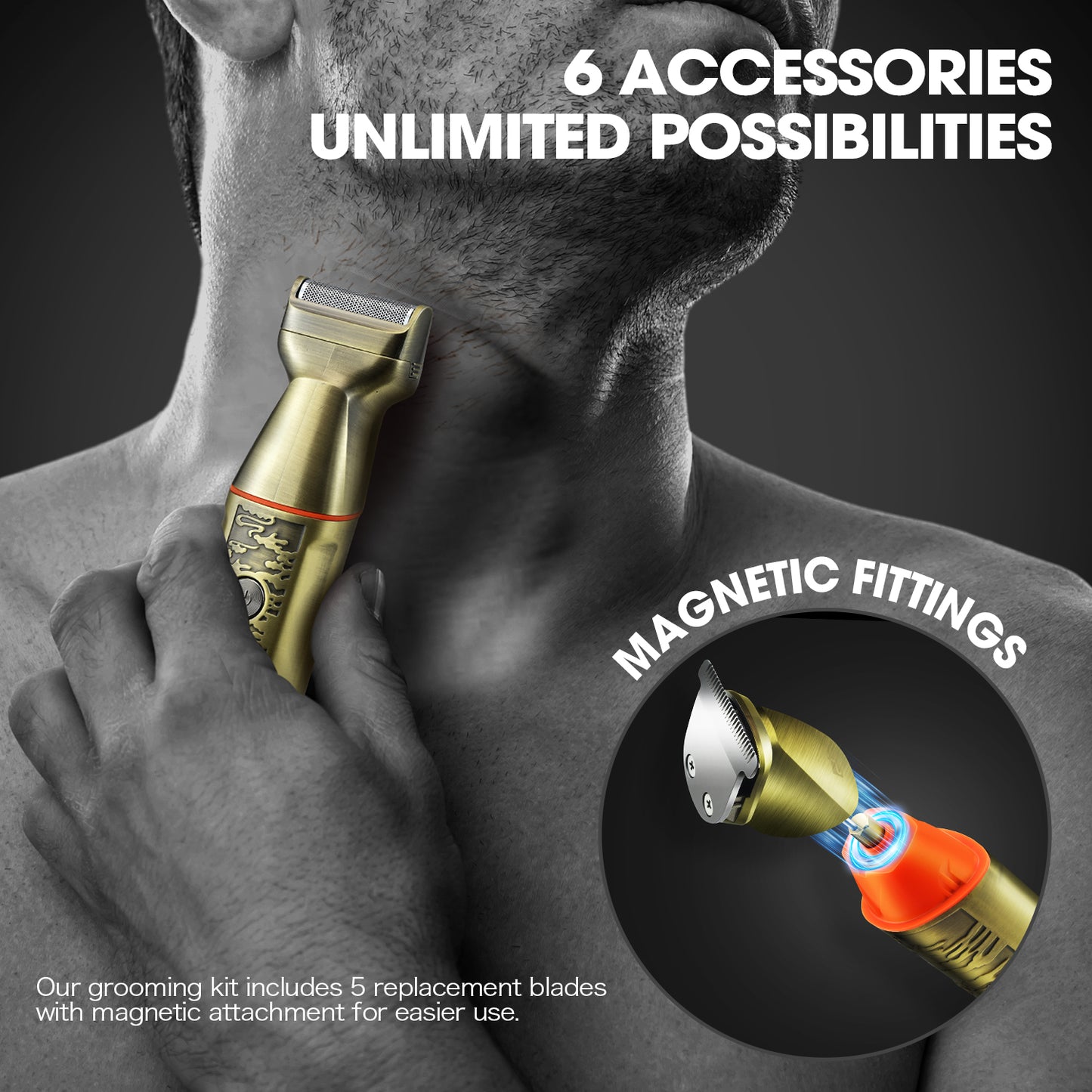 6-in-1 Professional Men's Grooming Kit with 4 Combs, IPX6 Waterproof, 90Min Runtime & LED Display, All-in-One Precision for Beard/Hair/Body Care