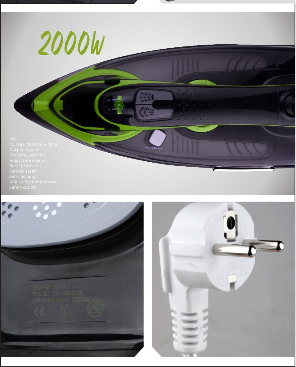2000W Steam Iron, Ceramic Coating Plate, Adjustable Steam & Temperature, Burst/Vertical Steam, Self-Cleaning, Safe for Fabrics, Perfect for Home & Travel