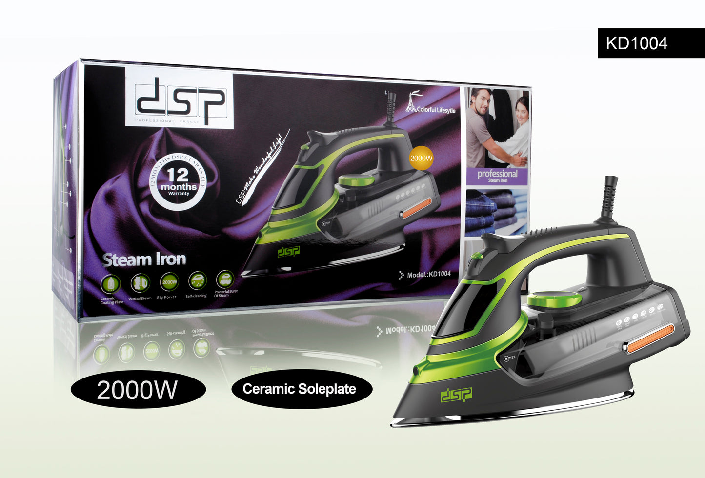 2000W Steam Iron, Ceramic Coating Plate, Adjustable Steam & Temperature, Burst/Vertical Steam, Self-Cleaning, Safe for Fabrics, Perfect for Home & Travel