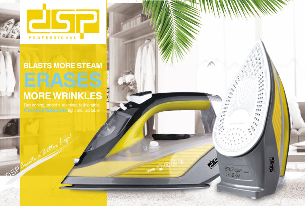 DSP Steam Iron for Clothes - 2200W Powerful Steam Iron with Retractable Cord, Adjustable Thermostat, Self-Clean & Anti-Drip, 380ml Water Tank for Home Use