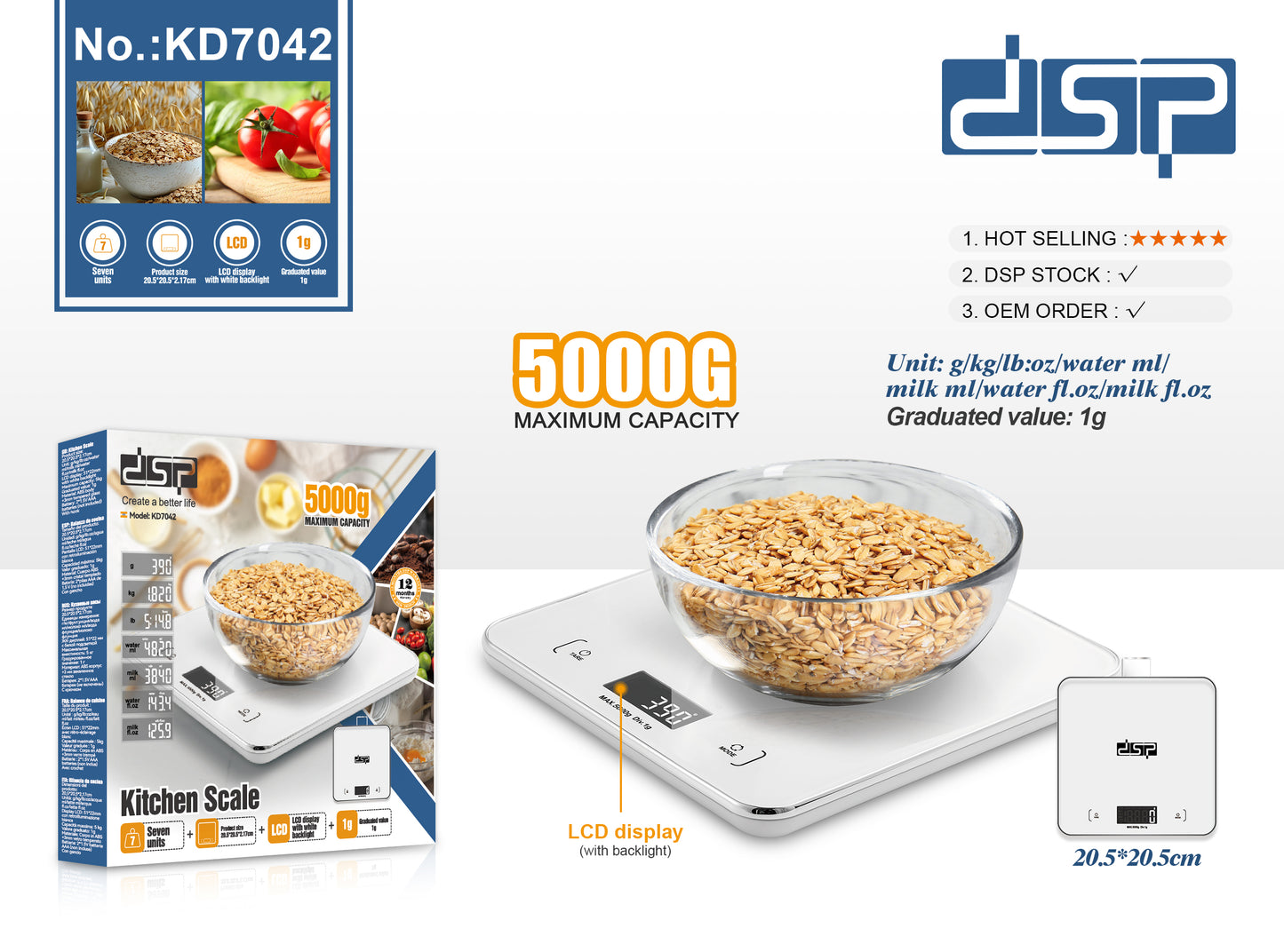 DSP Smart Choice 5kg/1g Precision Kitchen Scale Platform for Baking/Coffee Prep, Compact Hanging Design