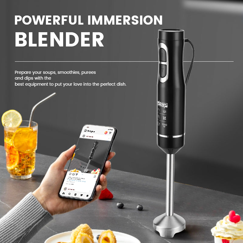 Kitchen Must-Have, Digital Display 9-Speed 1000W Professional Hand Blender with Detachable Stainless Steel Blades, Pure Copper Motor, Effortless Mixing for Soups/Sauces/Baking