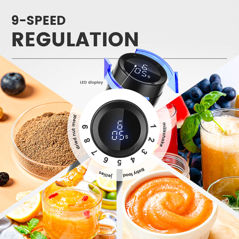 Kitchen Must-Have, Digital Display 9-Speed 1000W Professional Hand Blender with Detachable Stainless Steel Blades, Pure Copper Motor, Effortless Mixing for Soups/Sauces/Baking