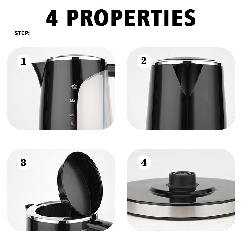 2.5L 2200W Fast Boil Electric Kettle Auto Shut Off Dry Protection Water Window Filter Safe Home Office Use