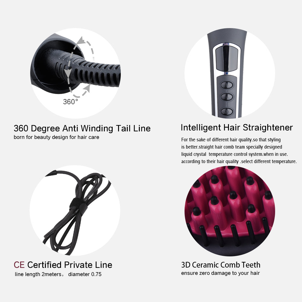 SalonPro 55W Hair Brush with Dual Heat Control & 450°F Smart Display, Free Curls/Straightening