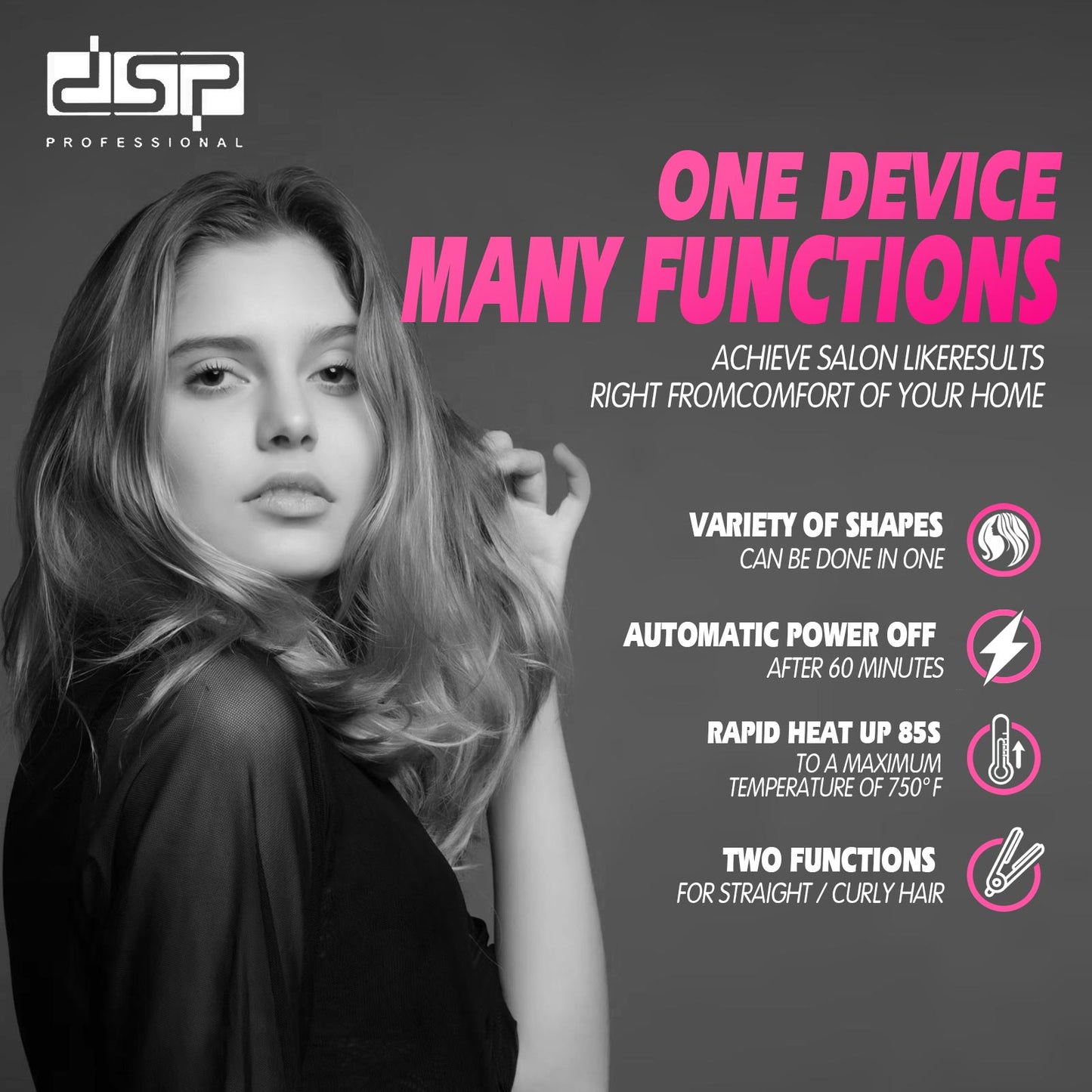 DSP Hot Seller Titanium Hair Straightener 38W Fast Heat 5-Temp Adjustable 360° Swivel Cord for Damage-Free Styling Home & Salon