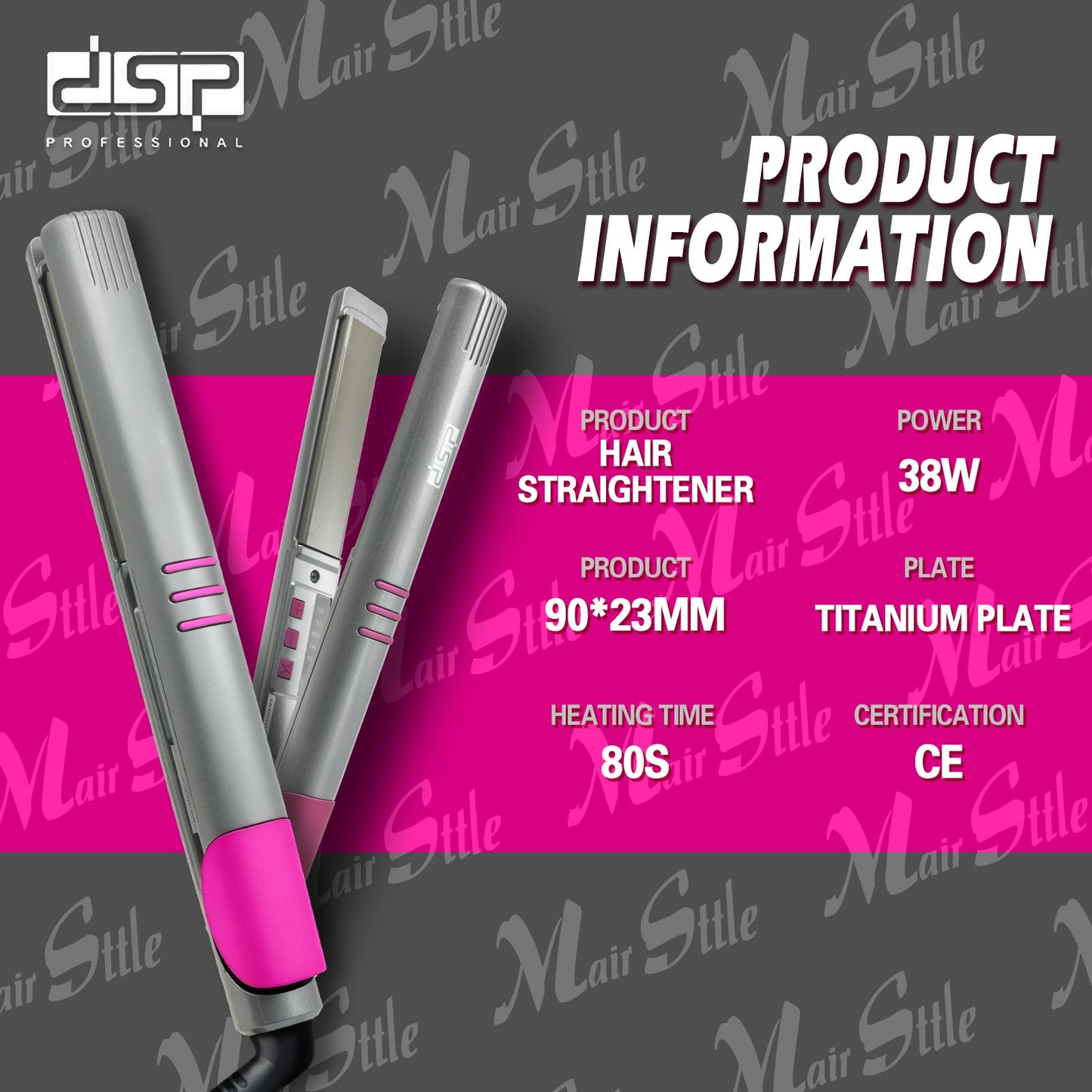 DSP Hot Seller Titanium Hair Straightener 38W Fast Heat 5-Temp Adjustable 360° Swivel Cord for Damage-Free Styling Home & Salon