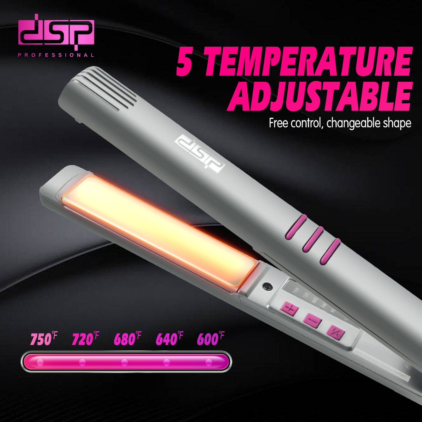 DSP Hot Seller Titanium Hair Straightener 38W Fast Heat 5-Temp Adjustable 360° Swivel Cord for Damage-Free Styling Home & Salon