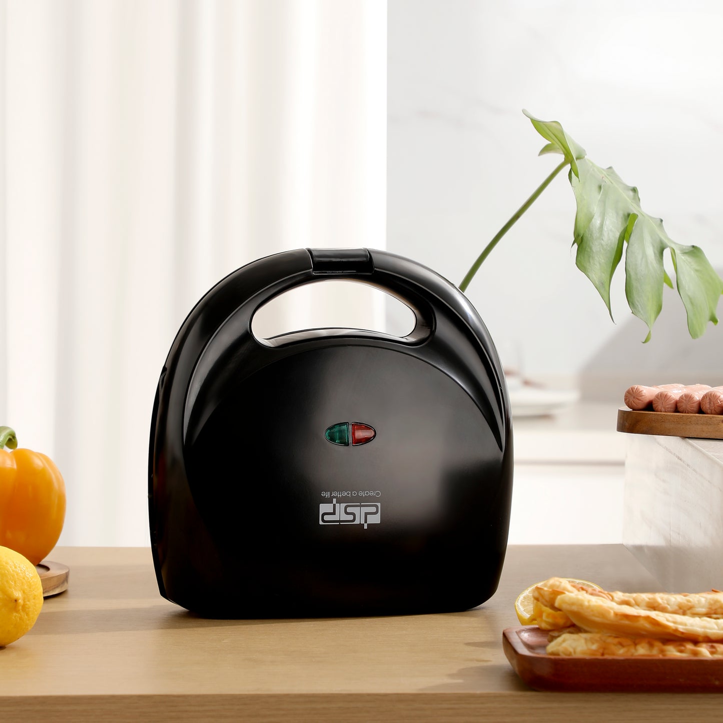 DSP Hot Dog Machine - 750W Electric Hot Cooker & Toaster with Nonstick Plate, Adjustable Temp, 3-Corn Dog Capacity, for Home Breakfast, BBQ, Quick Snacks