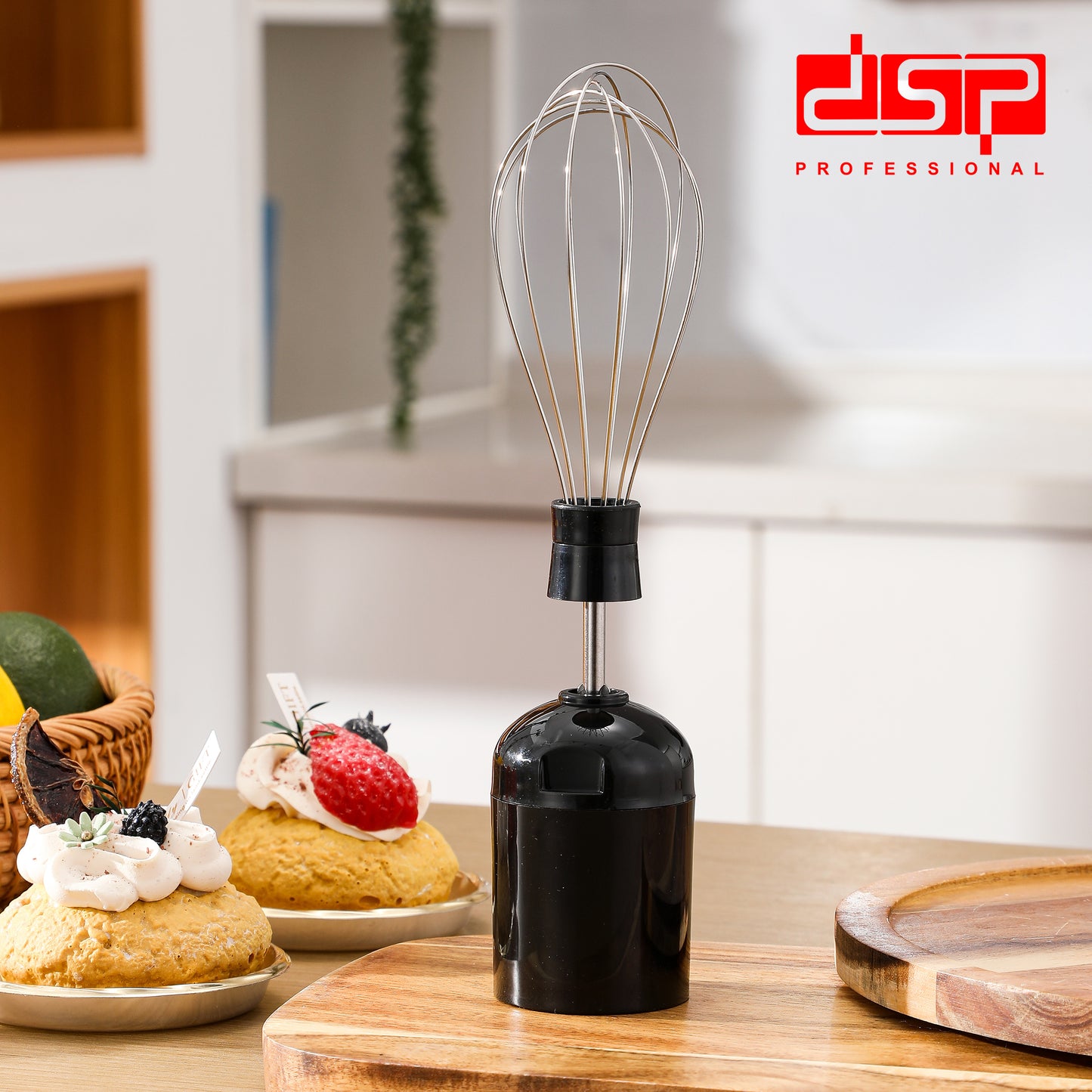 DSP 3 in 1 Immersion Blender Handheld, 400W Corded Electric Stick Emulsion Blender with Turbo Function, Variable Speed, Stainless Steel Blades & Whisk, Perfect for Smoothies, Soup, Puree (220-240V, 700ml Cup Included)