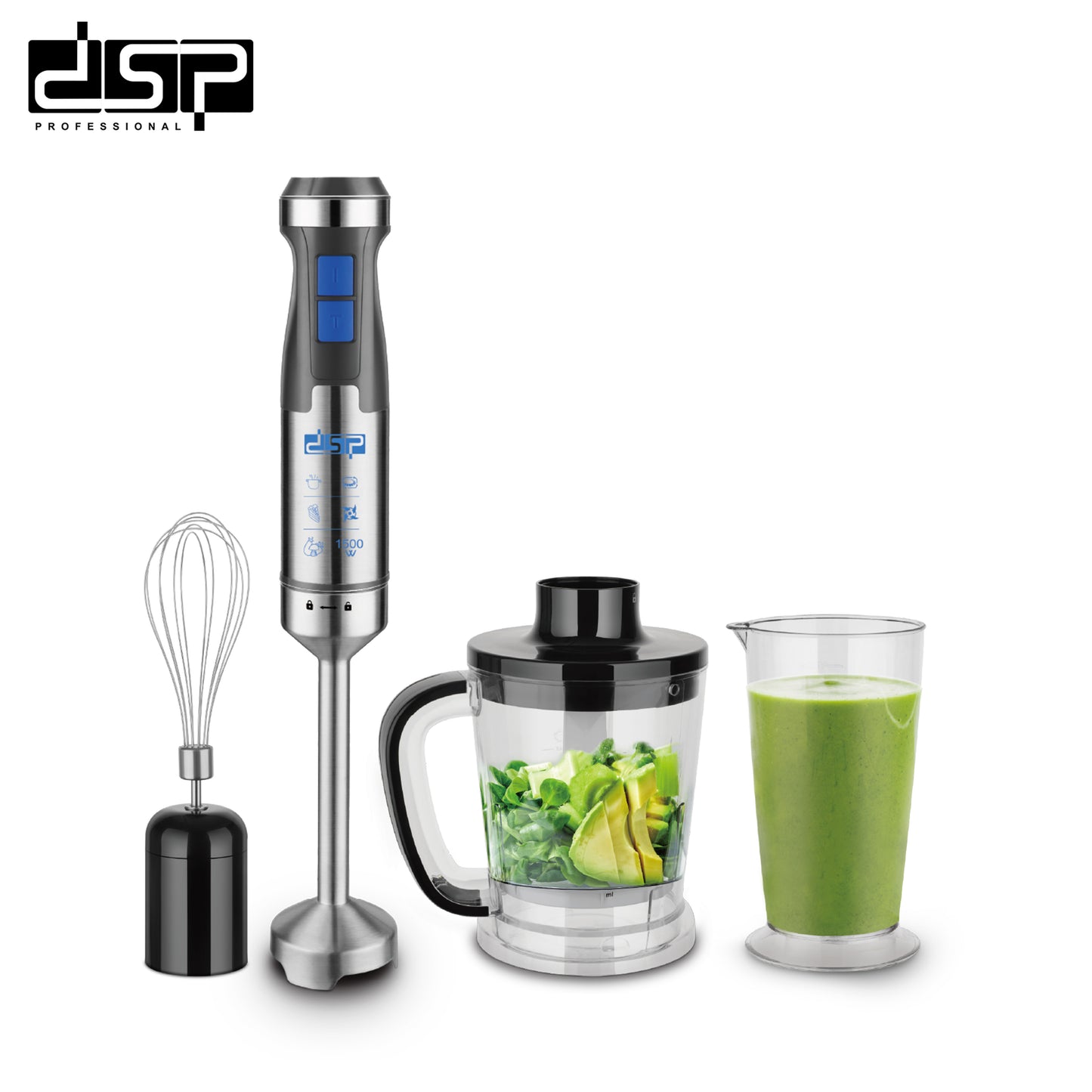 DSP 3 in 1 Immersion Blender Handheld, 1500W Pure Copper Motor, Variable Speed Control, Detachable Stainless Steel Blades, Includes Egg-Beater, 700ml Measuring Cup & 1.0L Meat Grinder – Perfect for Soup, Smoothies, Baby Food (220-240V)