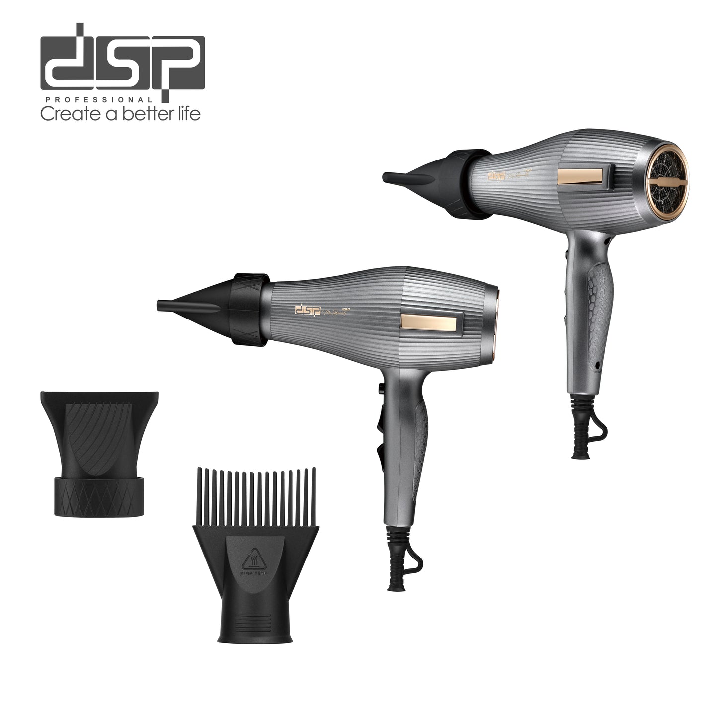 1600W Professional Hair Dryer with Pure Copper Motor, 2 Speeds & 3 Temp Settings, Cold Air & Overheat Protection, Damage-Free Fast Drying for Salon/Home Use