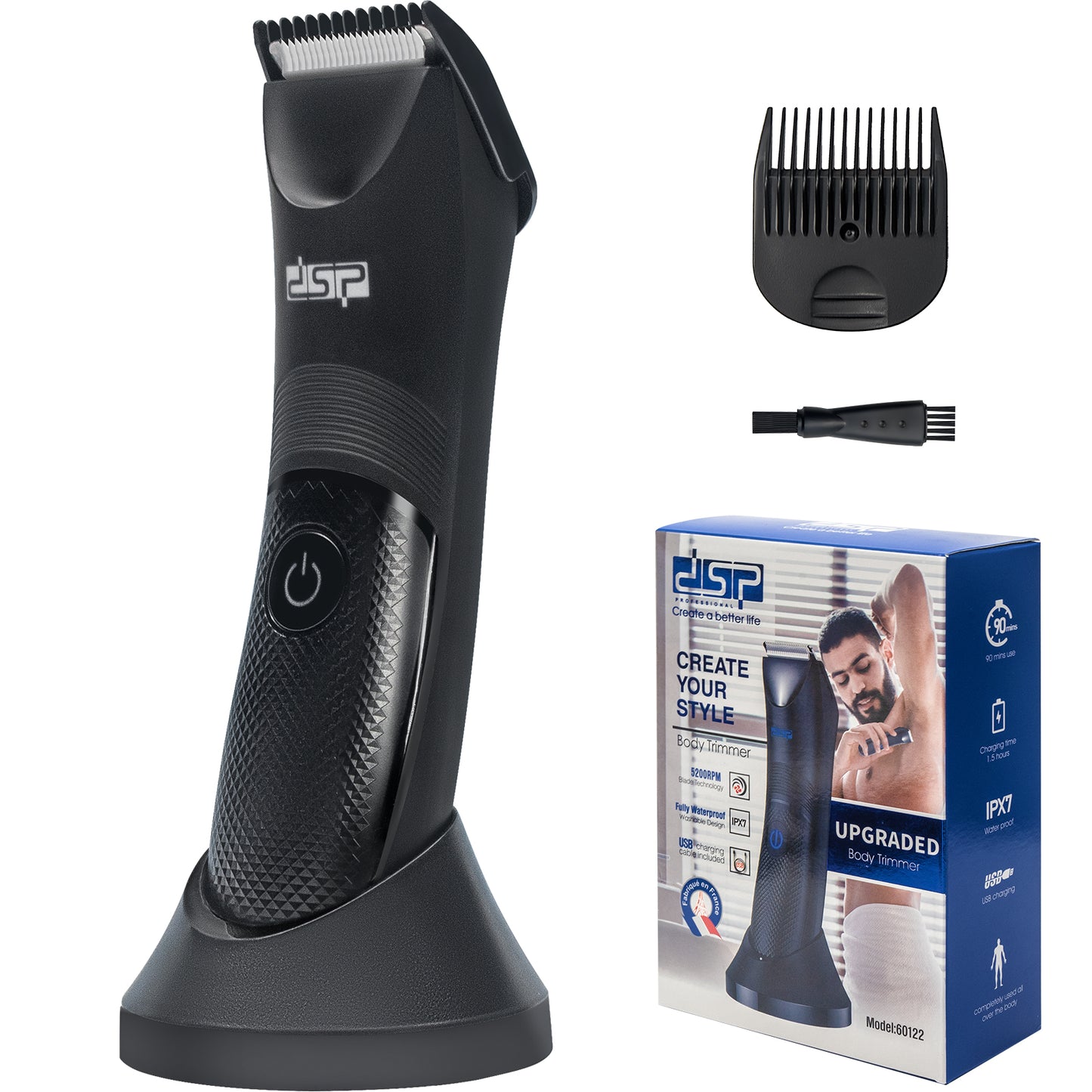 Professional Body Trimmer with Ceramic Blades, 5200RPM Motor & IPX7 Waterproof, USB Rechargeable 90Min Use for Smooth Sensitive Skin Grooming