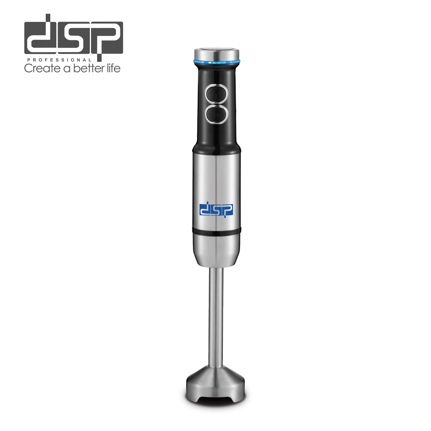 DSP 1500W Immersion Blender Handheld Cordless - Powerful Electric Mixer with Turbo Function, 2-Speed Control & Detachable Stainless Steel Rod, Ideal for Smoothies, Soup, Puree (Blue Light Ring)