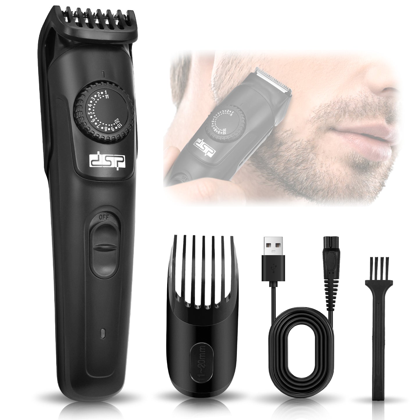 USB Rechargeable Hair Clipper, Gentle Precision Cutting with 2 Combs & Care Kit, Safe & Quiet Trimming