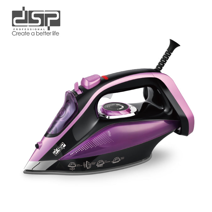 DSP Steam Iron for Clothes, 2400W Powerful Steam Iron with Ceramic Soleplate, 360ml Tank, Adjustable Steam, Self-Clean, Overheat Protection, Retractable Cord – Ideal for Home Use