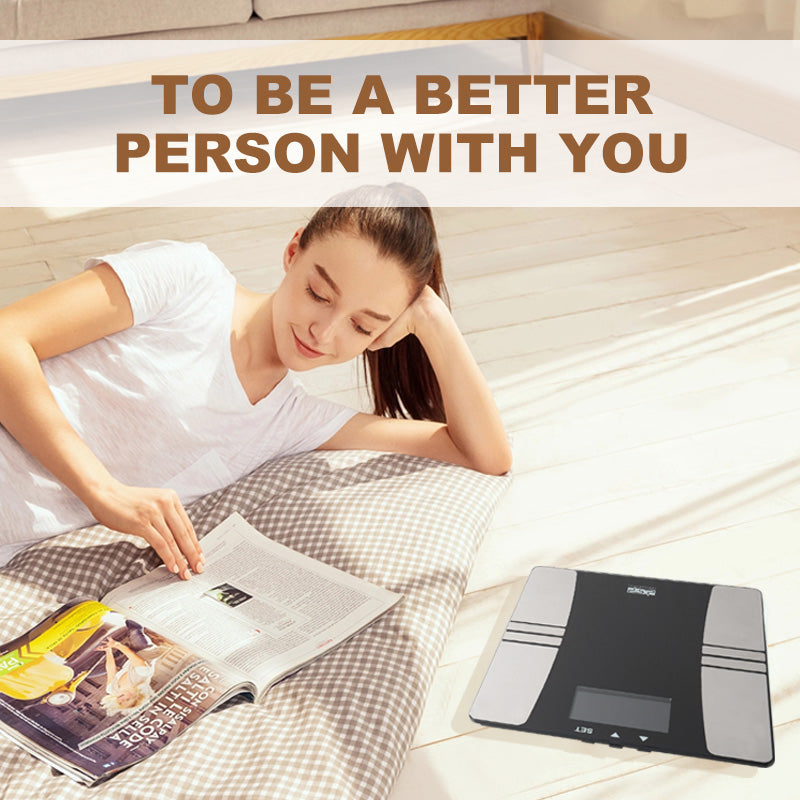 Body Fat Scale Tempered Glass 180kg 0.1kg Accuracy 7 Health Metrics BMI Muscle Water Auto Backlight Home Gym Fitness