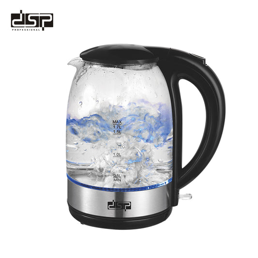 DSP Electric Kettle, 1.7L Fast Boiling Water Kettle for Tea & Coffee, BPA-Free Glass Tea Pot with Auto Shut-Off, Boil-Dry Protection, Removable Filter & Water Level Indicator (220-240V)