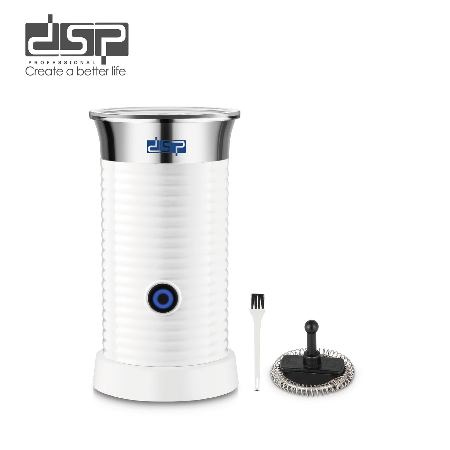 DSP Milk Frother, 550W Upgraded 4-in-1 Electric Milk Frother & Warmer with Auto Shut-Off, Hot & Cold Foam Maker for Coffee, Latte, Cappuccino – Fast 3500RPM, 304 Stainless Steel, Overheat Protection