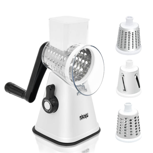 3-in-1 Manual Food Processor, Hand-Operated Veggie Cutter with Stainless Steel Blades for Kitchen & Camping