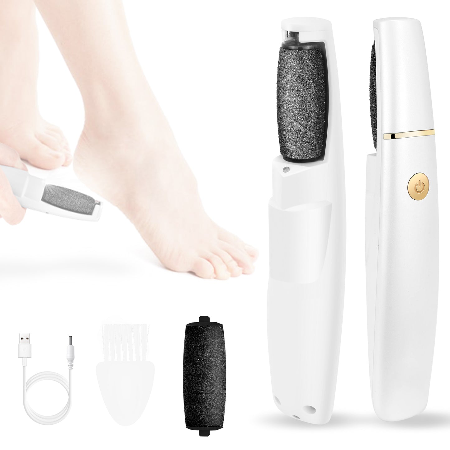 Rechargeable Foot Scrubber 2200RPM Natural Quartz Roller 1H Runtime USB Fast Charge Portable Pedicure Tool Home Travel Care