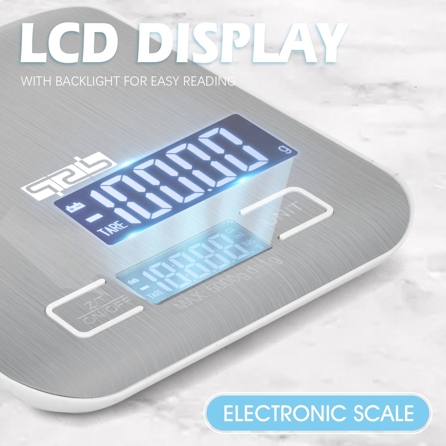 Precision 5kg/1g Multifunction Kitchen Scale with Stainless Steel Surface, High Accuracy Sensor & Auto-Off for Baking/Cooking/Meal Prep