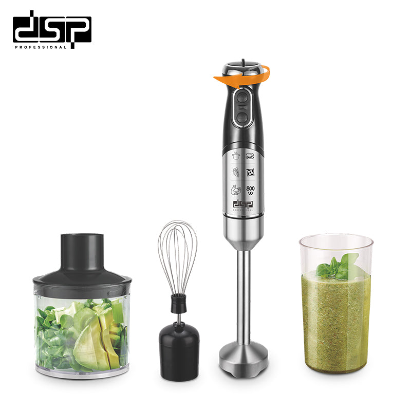 DSP 4-in-1 Handheld Immersion Blender, 800W Stick Blender with 600ml Cup, Egg Whisk & Chopper, Turbo Mode, Variable Speed, Stainless Steel Blades, Ideal for Soup, Smoothie, Puree, Home Kitchen