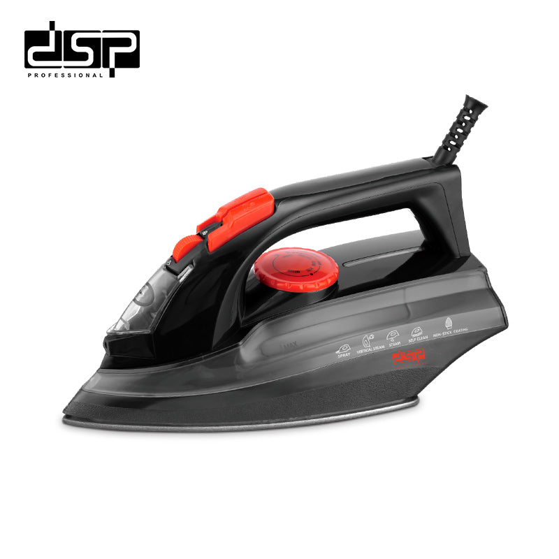 DSP Steam Iron for Clothes, 1600W with Teflon Soleplate, Adjustable Temperature, Continuous Steam & Spray, Vertical Steam, Retractable Cord, Overheat Protection – Ideal for Home Use