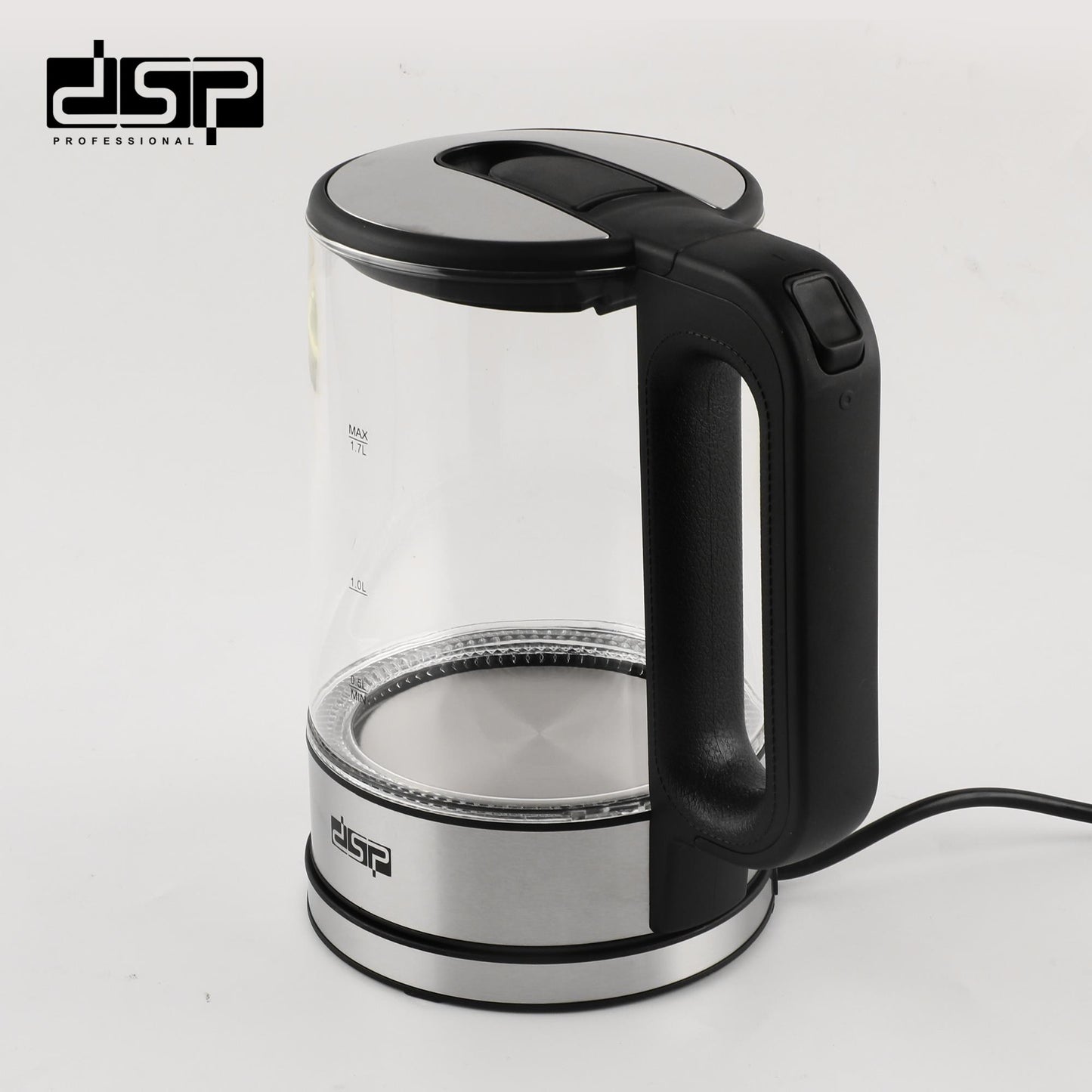 DSP Electric Kettle, 1.7L Glass Electric Kettle with Auto Shut-Off & Boil-Dry Protection, 2200W Fast Boiling, BPA-Free, Blue LED Light, 360° Rotatable Base – Perfect for Home & Office