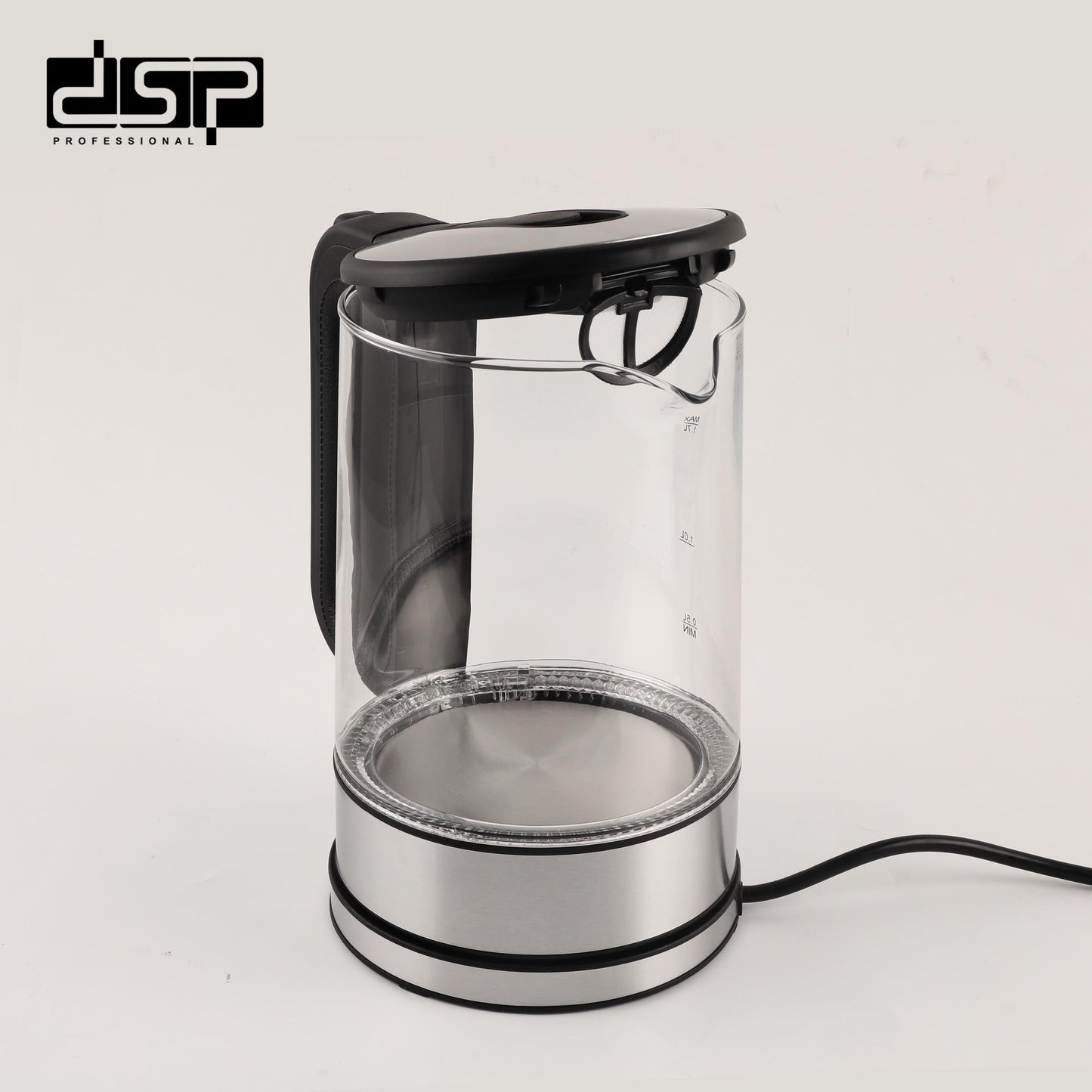 DSP Electric Kettle, 1.7L Glass Electric Kettle with Auto Shut-Off & Boil-Dry Protection, 2200W Fast Boiling, BPA-Free, Blue LED Light, 360° Rotatable Base – Perfect for Home & Office