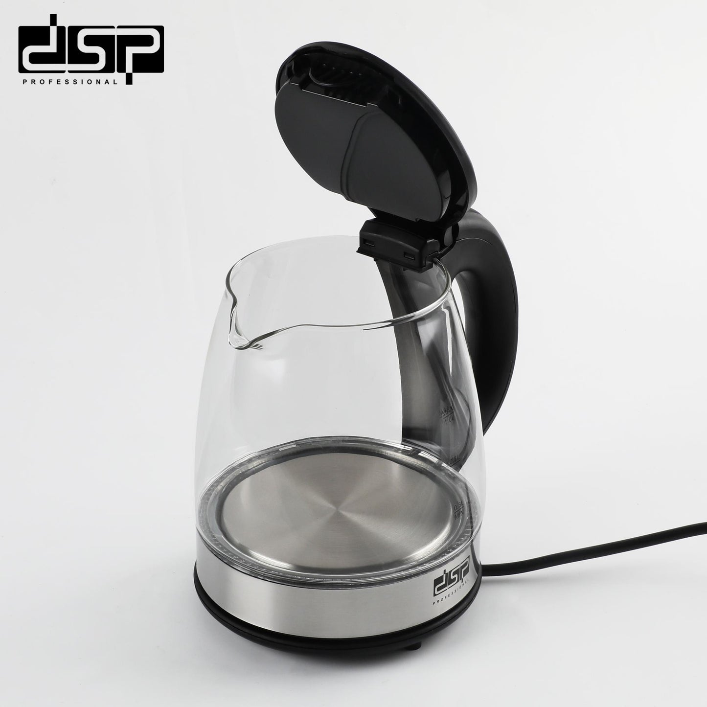 DSP Electric Kettle 1.0L, Stainless Steel & Glass Water Kettle with LED Light, 1000-1200W Fast Boiling, Auto Shut-Off & Boil-Dry Protection, 360°Rotatable Base for Home Kitchen (220-240V)