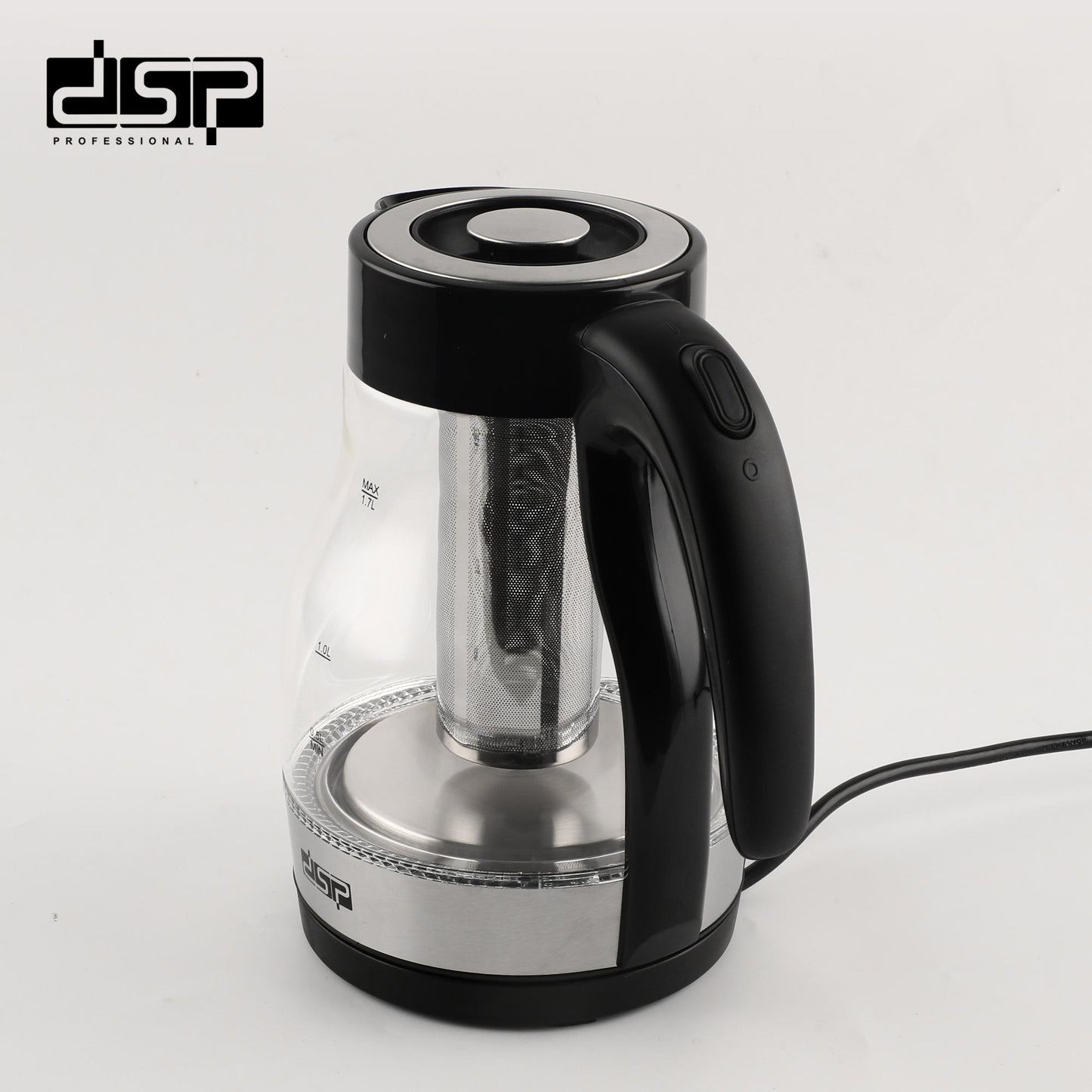 DSP Electric Kettle 1.7L - Fast Boiling Water Boiler & Tea Kettle with Auto Shut-Off, Borosilicate Glass, 2200W, LED Light, 360° Rotatable Base & Boil-Dry Protection