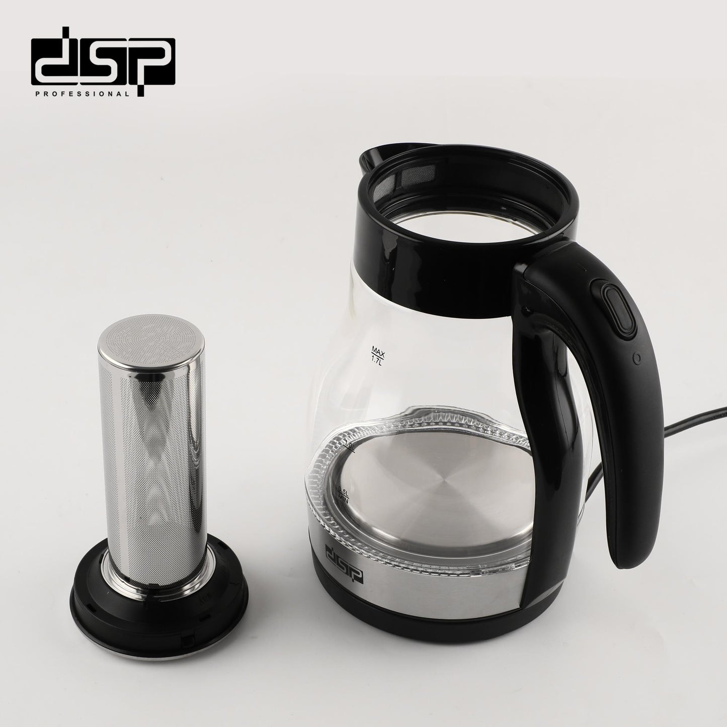 DSP Electric Kettle 1.7L - Fast Boiling Water Boiler & Tea Kettle with Auto Shut-Off, Borosilicate Glass, 2200W, LED Light, 360° Rotatable Base & Boil-Dry Protection