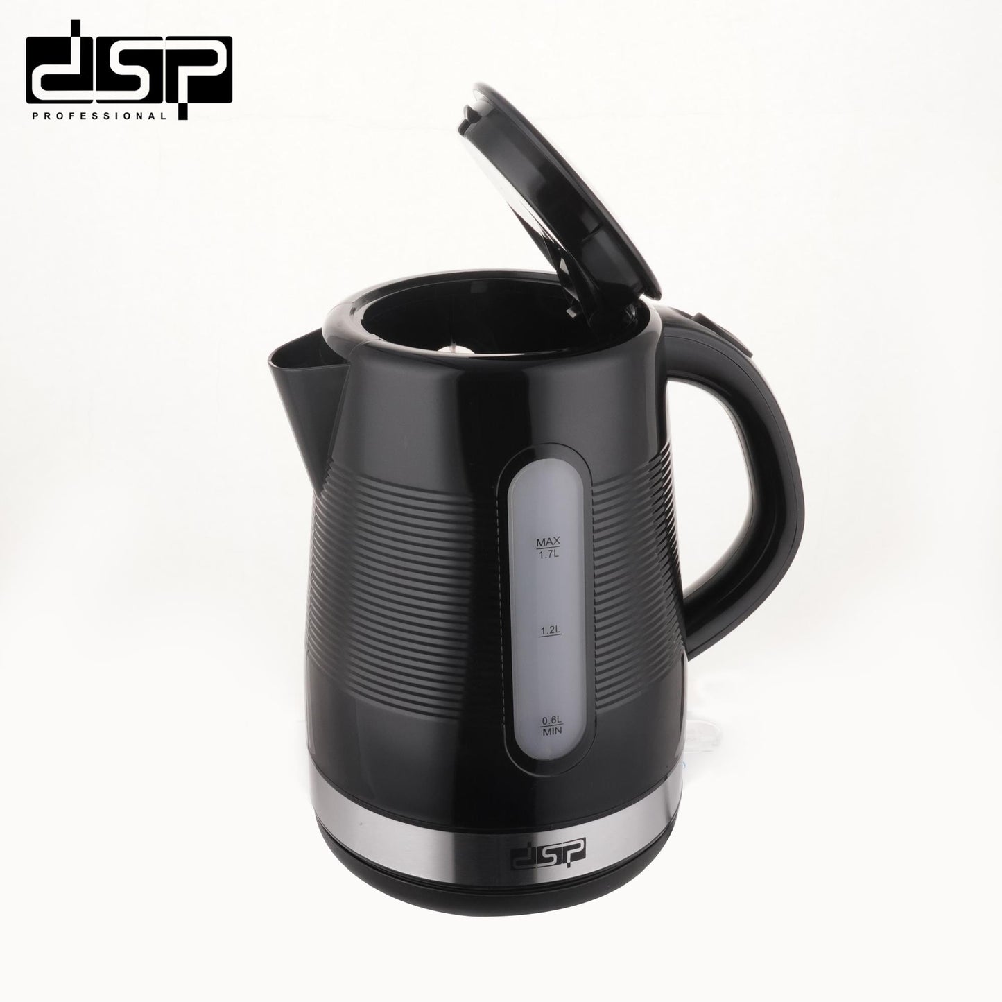 DSP Electric Kettle 1.7L, 2200W Fast Boiling, Auto Shut-Off & Boil-Dry Protection, Stainless Steel Heating, Cordless & 360° Rotatable, Visual Water Window for Home & Kitchen Appliances