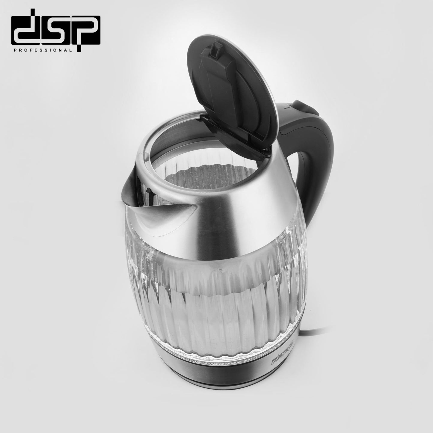 DSP Electric Kettle 1.8L, 2200W Fast Boiling Hot Water Kettle with Blue LED Light, Stainless Steel Heating Element & Auto Shut-Off, BPA-Free Glass Electric Tea Pot for Home & Kitchen Appliances