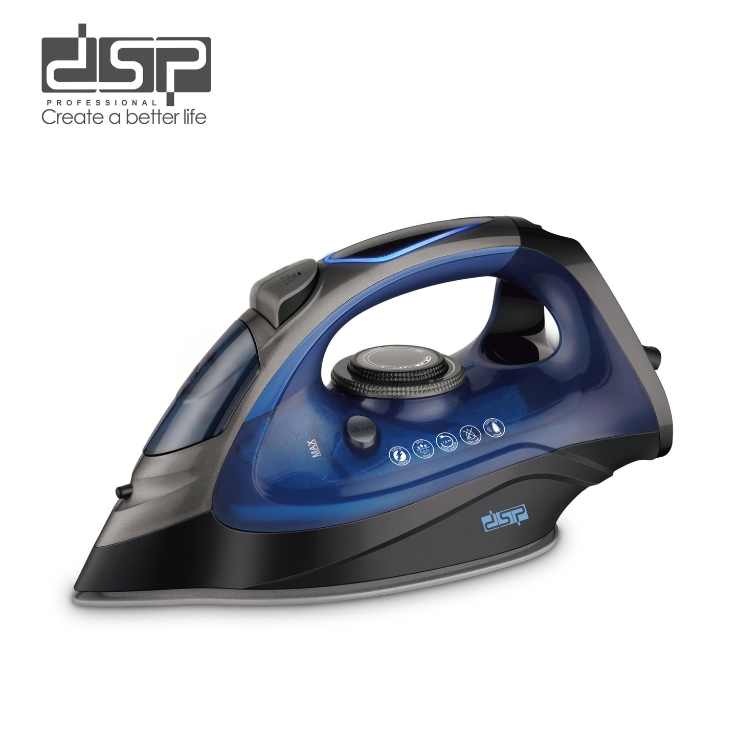 DSP 2200W Steam Iron for Clothes, Ceramic Soleplate, 300ml Water Tank, Adjustable Steam & Vertical Steam, Retractable Cord, Self-Cleaning – Powerful & Efficient Ironing