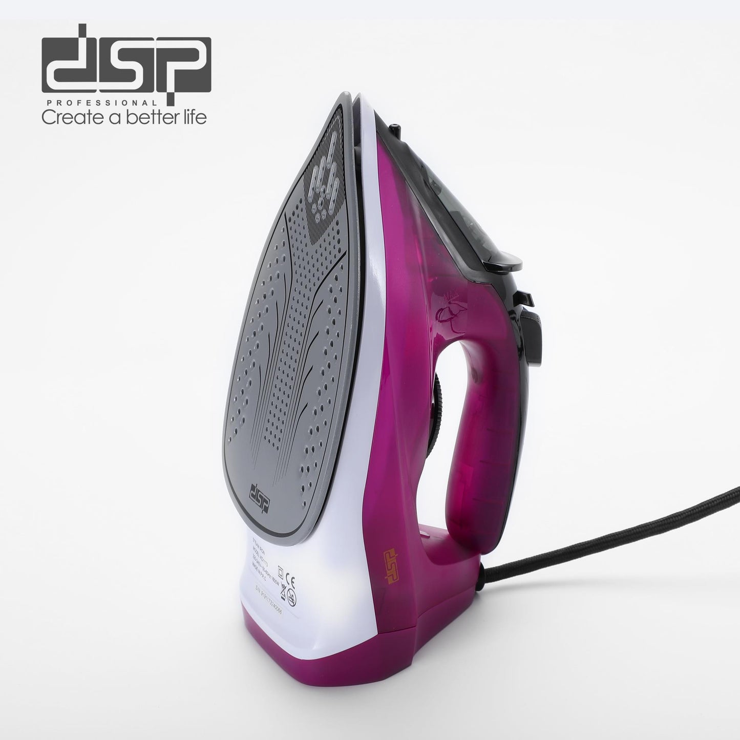 DSP Steam Iron for Clothes with 1600W Power, Ceramic Plate & 200ml Water Tank - Dry/Steam/Spray/Self-Cleaning, Overheating Protection - Fast & Efficient Ironing for Home Use