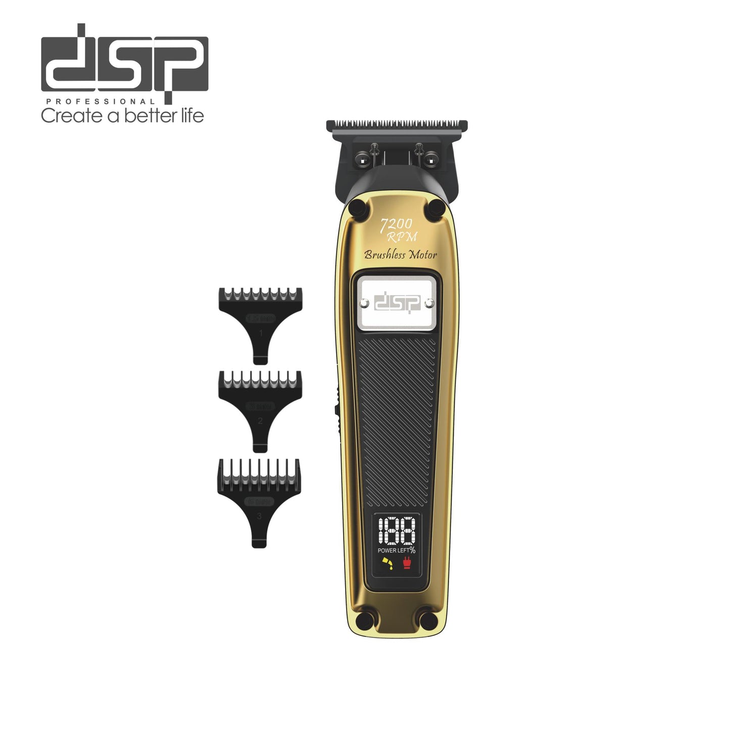 Pro Grooming Brushless Hair Trimmer 7200RPM DLC+Ceramic Blades LED Display 3 Limit Combs Skin-Safe 120Min Runtime for Men's Beard & Body Hair Care