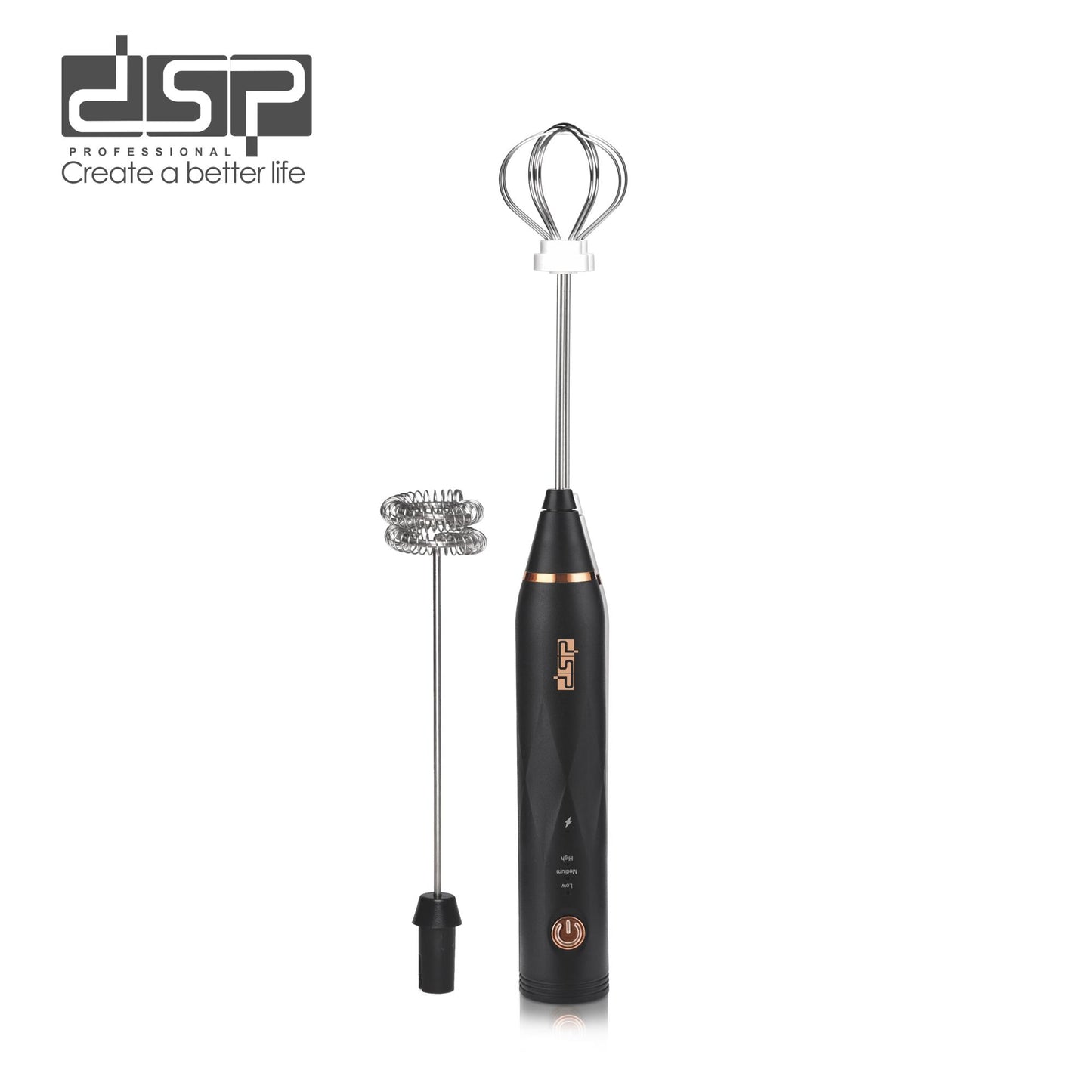 DSP Handheld Milk Frother for Coffee, USB Rechargeable Electric Mixer with 2 Stirring Rods & 3 Speeds (5800-12000 RPM) - Silent Frother Wand for Latte, Cappuccino, Hot Chocolate, Protein Shake