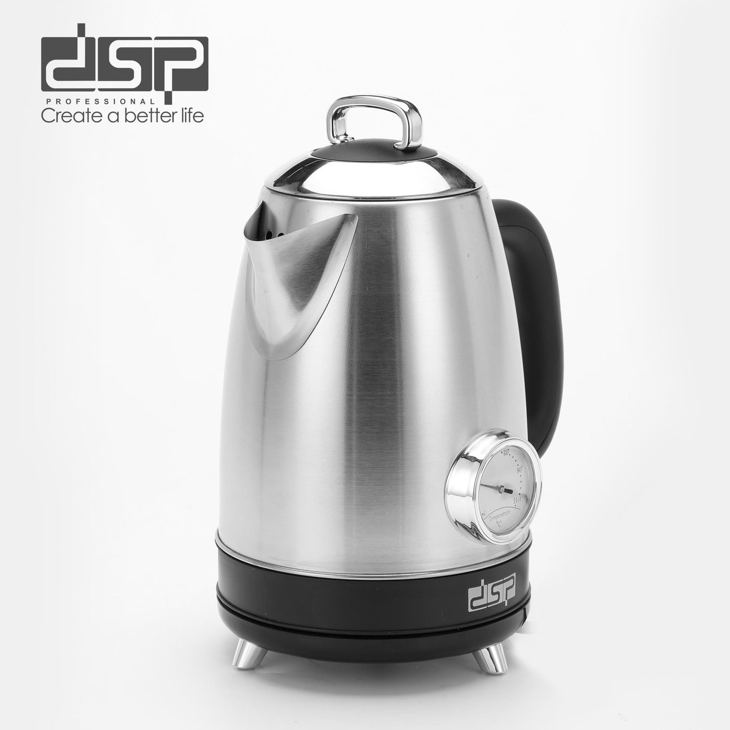 DSP 1.7L Electric Kettle – Fast Boil 2200W, 304 Stainless Steel, Cordless & 360° Rotatable, Safety Auto Shut-Off, LED Display – Perfect for Home & Kitchen Appliances