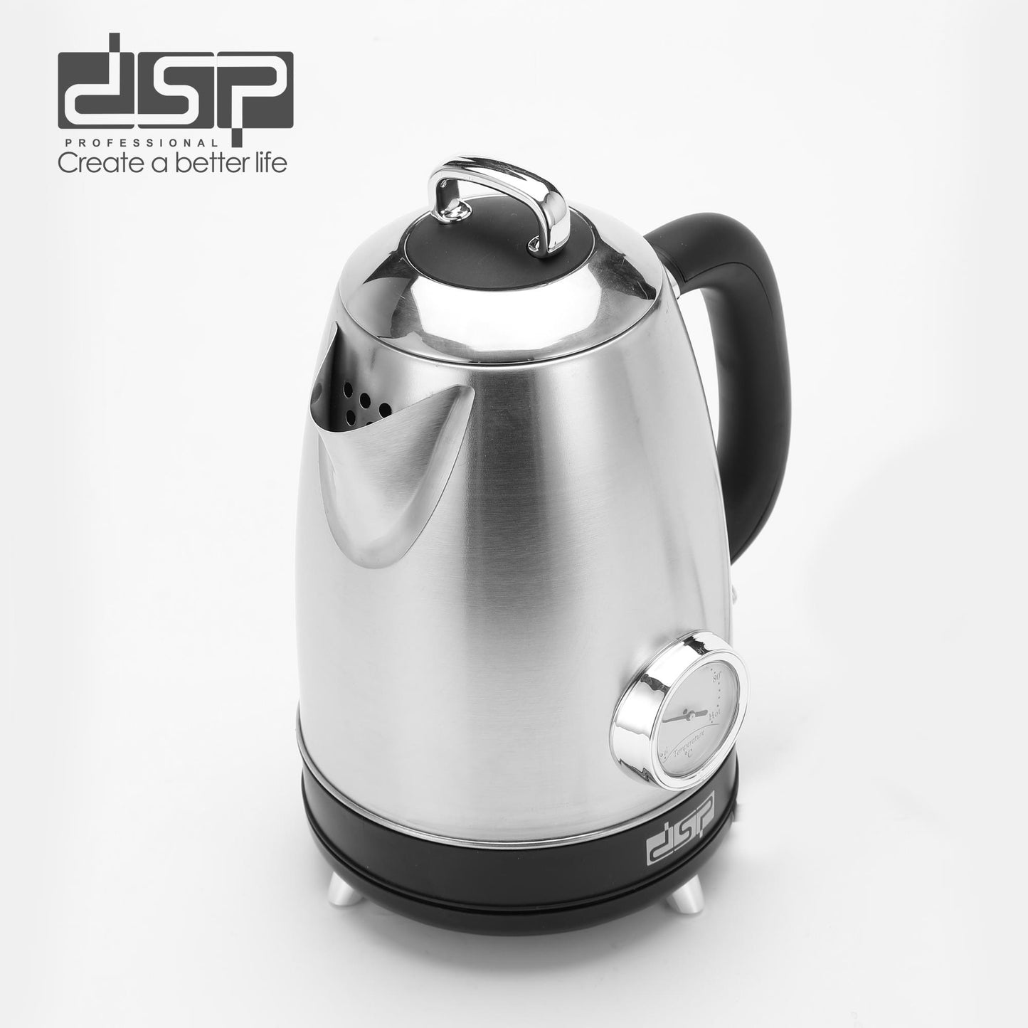 DSP 1.7L Electric Kettle – Fast Boil 2200W, 304 Stainless Steel, Cordless & 360° Rotatable, Safety Auto Shut-Off, LED Display – Perfect for Home & Kitchen Appliances
