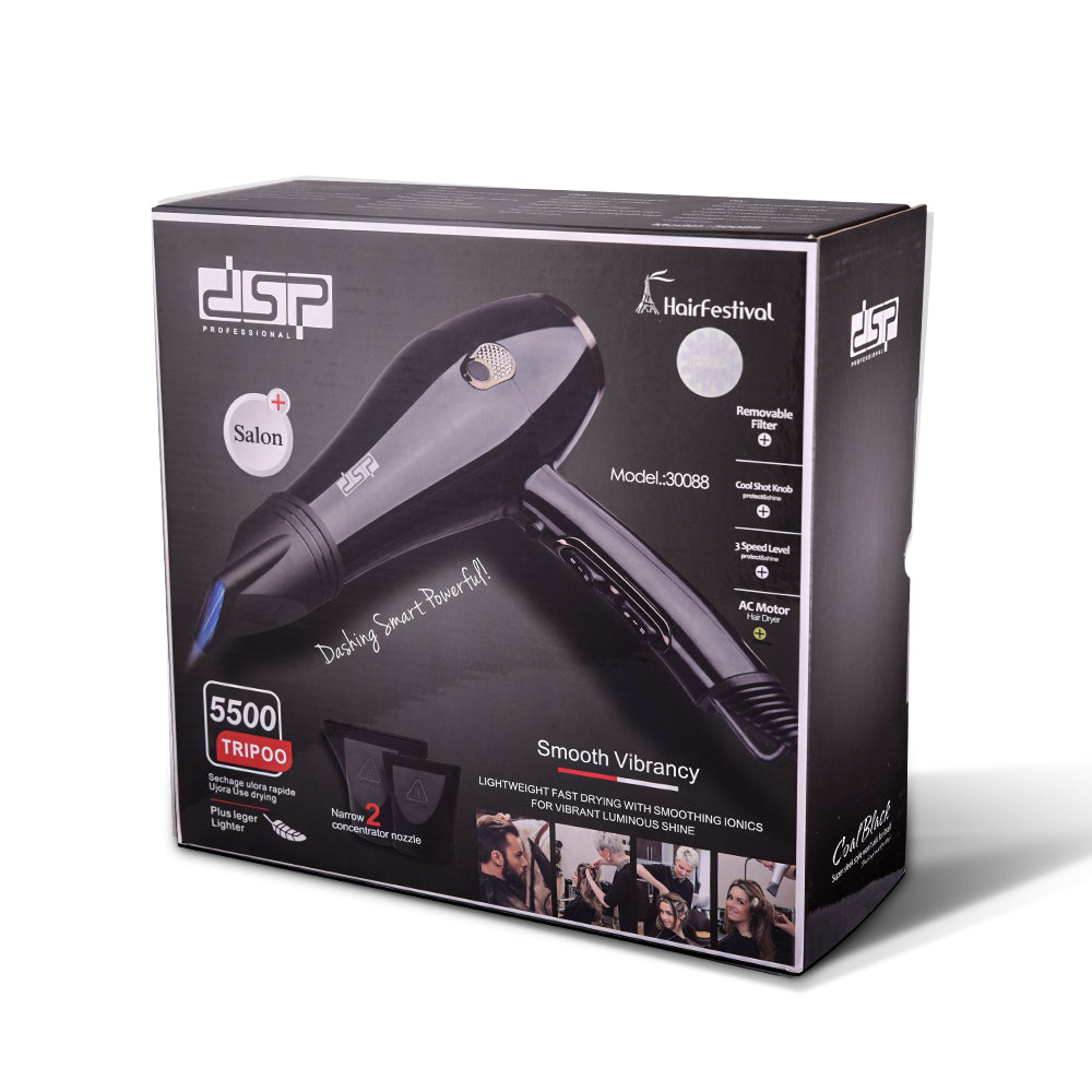 DSP Hot Seller 1600W Hair Dryer AC5413 Copper Motor 2 Speed Temp Cold Air 17000RPM 360° Cord Hook for Gentle Styling Home & Salon