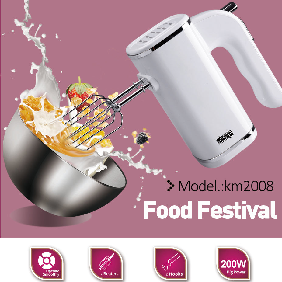 Professional 200W 5-Speed Turbo Hand Mixer Heavy Duty Full Copper Motor Kitchen Baking Dough Kneading Effortless Beater Eject Silver Coated Housing