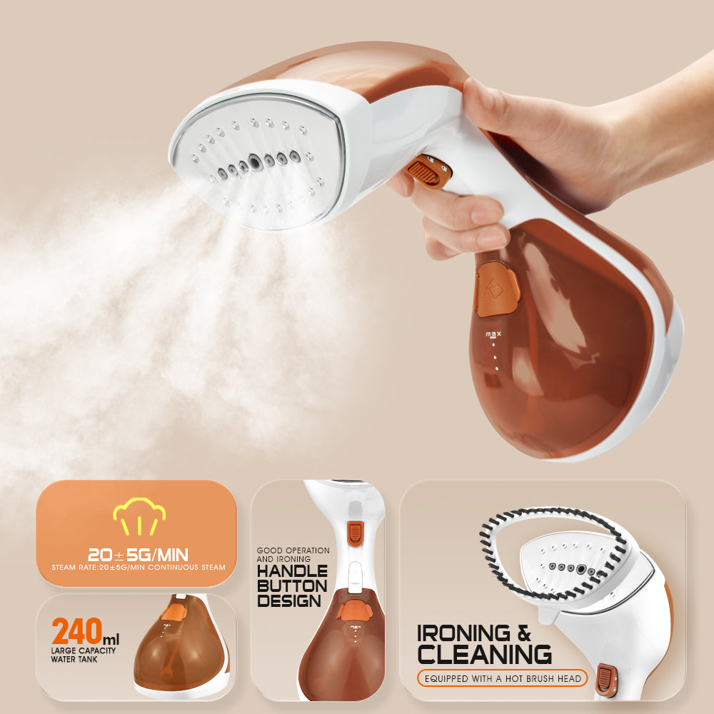 1500W Handheld Garment Steamer, 20-25g/min Continuous Steam & 3-in-1 Ironing with Removable Brush for Fast Wrinkle Removal